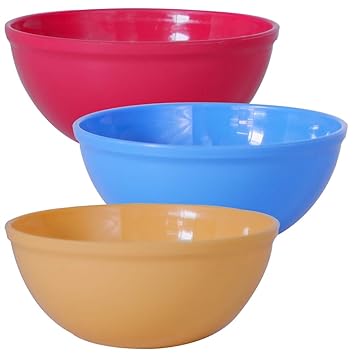 WONDER Prime Sigma 1500 Microwave Safe Multipurpose Plastic Bowl Set,3 pc Mixing Bowl 1300 ml, Dark Blue Red Yellow Colour