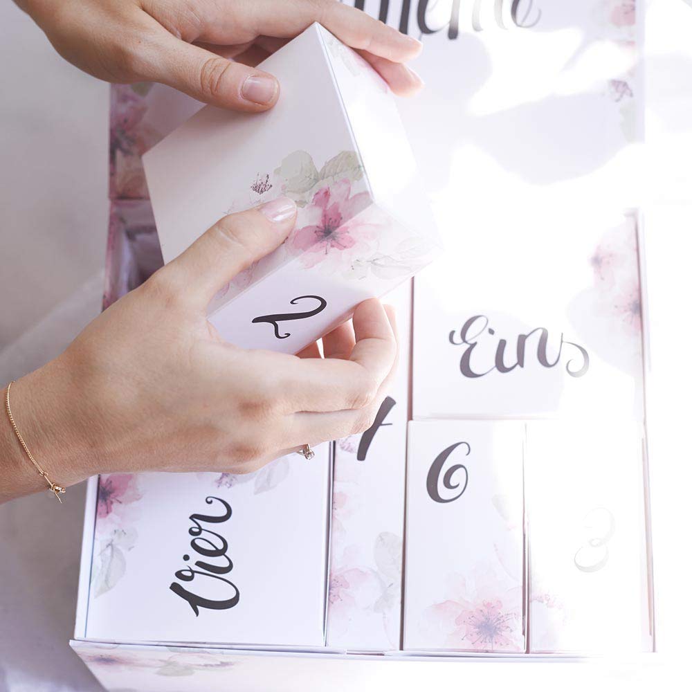 Hochzeits-Countdown-Kalender Calendario de Boda con Cuenta Regresiva, 7 Puertas para los últimos 7 días y una Cuenta atrás de 100 días, Regalo JGA, Calendario de Novia para Novia, Regalo de Novia