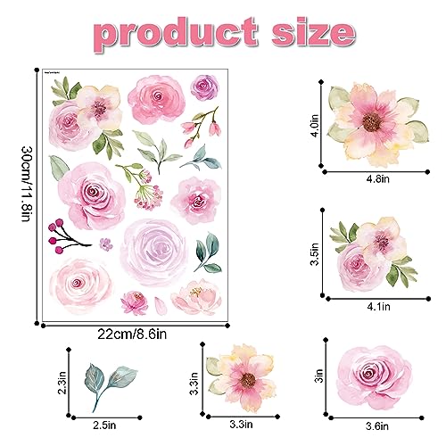 4 hojas 60 piezas stickers de flores rosa acuarela para pared miniatura 4
