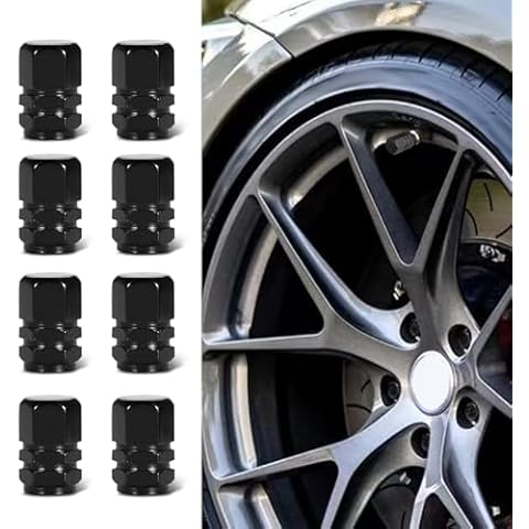 Kutyun 8PCS Car Tire Valve Caps, Tire Stem Caps, Car Tire Valve Stem Caps, Dustproof Aluminum Alloy Valve Stem Covers, Car Accessories Universal for Most Cars (Black, 8PCS) Cover