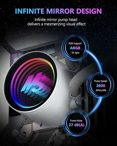 Image of Minorsonic CPU Cooler 360mm Aio, Liquid Cooler CPU Low-Noise AMD AM5 /AM4, Refrigeracion Liquida Water Cooling Systems, Intel LGA 1851 /1700 PC Water Cooler 3 x 120 mm PWM ARGB Fans White