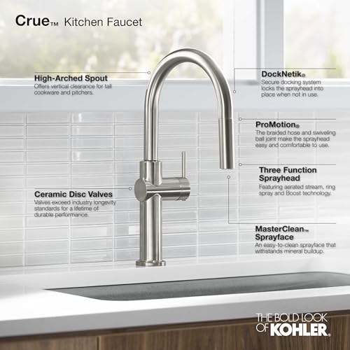 KOHLER 229722MB Crue Pull Down Kitchen Faucet, Kitchen Sink Faucet with PullDown Sprayer