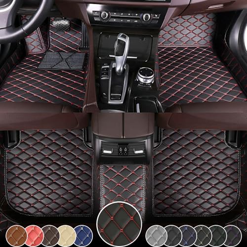 NewYYY for Lexus ES 350 2013-2017 Car Floor Mats, Leather Full Coverage Car Carpet All Weather Luxury Floor Liners Full Set - Black Red