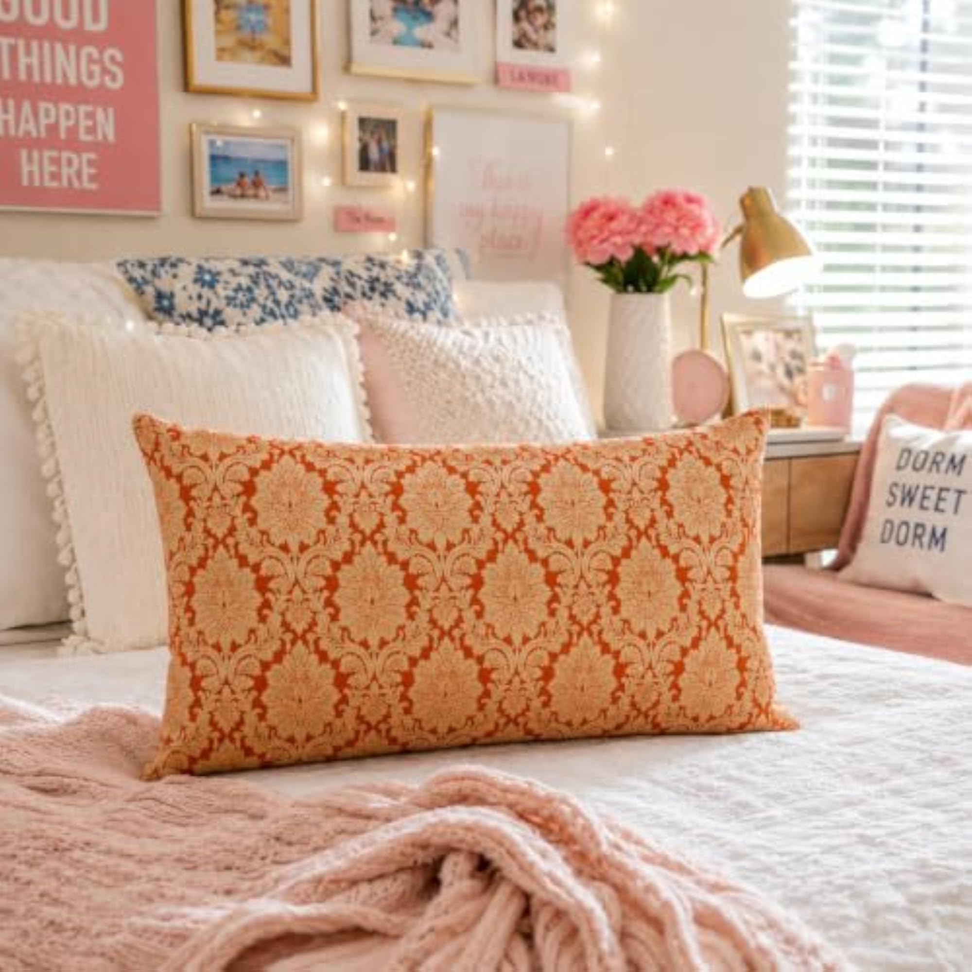 Orange Brocade Silk Throw Pillow Cover, Elegant Home Decor