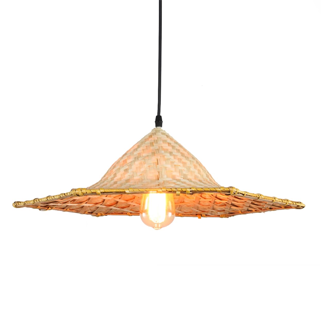 SHUANGZ Natural Bamboo Pendant Light, Handwoven Wicker Hanging Tropical Fixture Unique Hat Wicker Lamp Shade Handmade Design for Bar Counter Cafe Restaurant Home Decor Natural Lightings