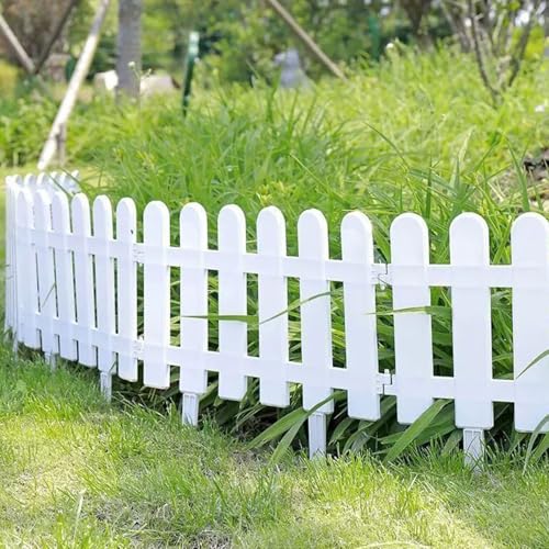 2 Stück Gartenzaun zum Stecken, Steckzaun Beetumrandung Höhe 20/30 cm, Garten Zaun für Draußen, Zierzaun mit Erdungsstecker, Weiß Zaunelemente für Garten, Rasenkante Kunststoff Gartenzäune (50*20cm A)