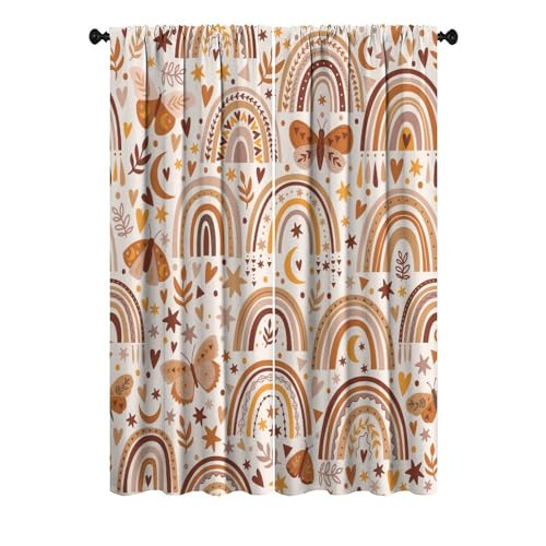 Vintage Girls Rainbow Blackout Curtains for Living Room,Rustic Cartoon Autumn Forest Rainbow Floral Leaves Moon Butterfly Rod Pocket Thermal Insulated Room Darkening Curtains 2 Panels 84L x 26W