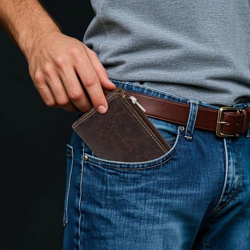 Image of Eco Cork Friendly RFID Blocking Wallet Bi-fold Card Holder Vertical Wallet With Zippered Coin Purse & ID Window