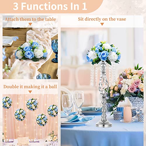 Image of NUPTIO Flower Balls for Wedding Table Centerpieces, Blue & White Fake Rose