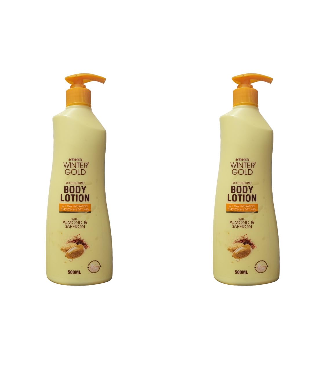 Winter Gold Moisturizing Body Lotion for Daily Use Skin Hydration Smooth & Soft Skin with Almond & Saffron (500ml) (Pack of 2)