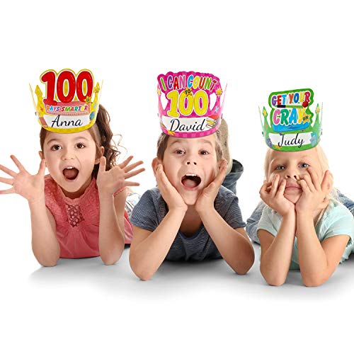 Chiazllta 36 Pcs 100 Days Paper Crowns, Name DIY 100th Day School Party Hats, 6 Styles