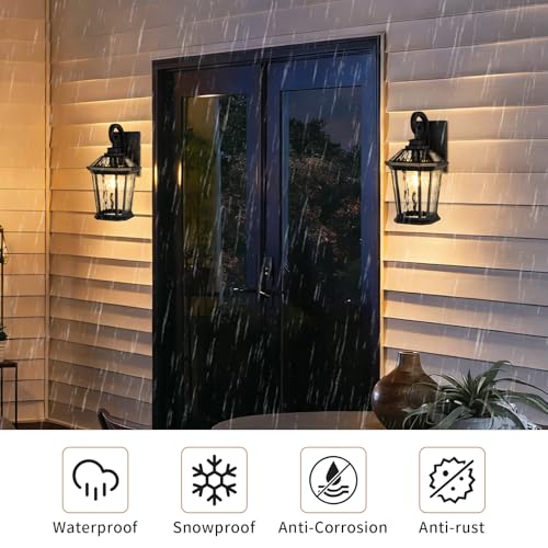 Image of JYZ 14 inch Outdoor Wall Light, Modern Outside Lighting Fixtures, Exterior Wall Sconces for Patio Front Door, Porch, Garage, Anti-Rust Black