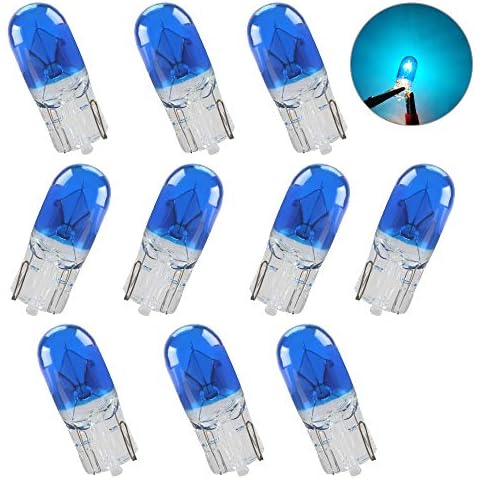 Teguangmei 10 X T10 W5W Halogen Bulb Xenon Gas Car Blue Lamp 194 168 501 Wedge Daytime Running Light DRL Side Marker Door Light Tail Brake Reverse Bulbs Fog Light Dashboard Lamp Bright DC 12V 5W Cover