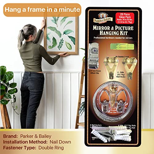 Image of Parker & Bailey 28 Pieces Picture Hanging Kit - Heavy Duty Picture Hanging Kit Hardware Wire Nails Clips Hooks for Hanging Picture Frames Collage Decor Wall Hanging Kit Easy Tools Picture Hanger