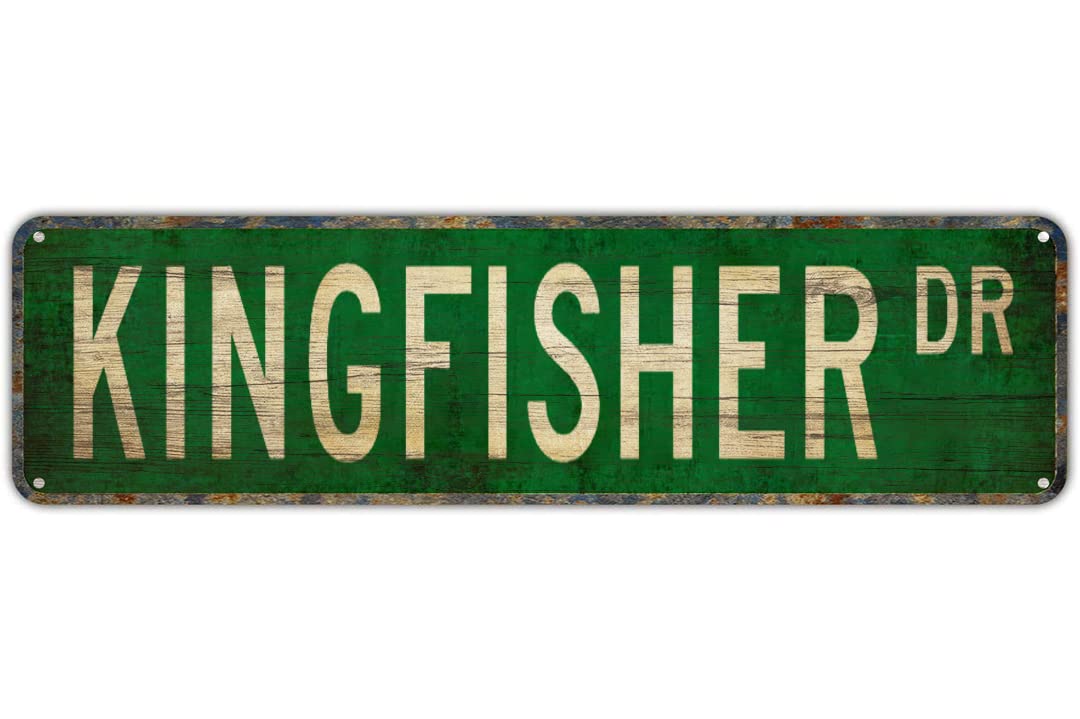 Peiyeety A009 Vintage Metal Tin Sign Decorative Wall Art Kingfisher Dr Themed Street Sign, Rustic Style, Durable Waterproof Rustproof, For Home, Animal Decor, Bird, Easy To Mount, 4X16 Inch