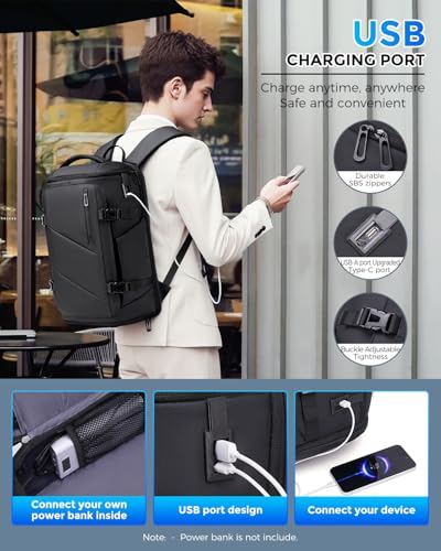 30L Travel Backpack for Men, Flight Approved Carry on Backpack Fits 17 inch Laptop, Water-resistant Large Luggage Weekender Bag Daypack for Traveling, Sports, Business, Black4