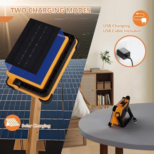 Image of 2 Pack 120W Solar Rechargeable Work Light, 144 LED 10000LM Portable Flood Light with Stand, IP66 Waterproof 4 Modes LED Job Site Lighting Flashlights for Mechanic Camping Fishing Car Repair