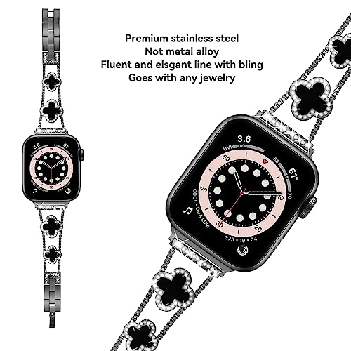 Image of Musk-MSKR Diamond Metal Bands Add Sparkle to Your Watch For Apple Watch Series 11 /10 /9 /8 /7 /6 /5 /4 /3 /2 /SE /Ultra Clover Simple and Stylish Compatible with 38mm40mm41mm42mm44mm45mm 46mm49mm Women's Wear