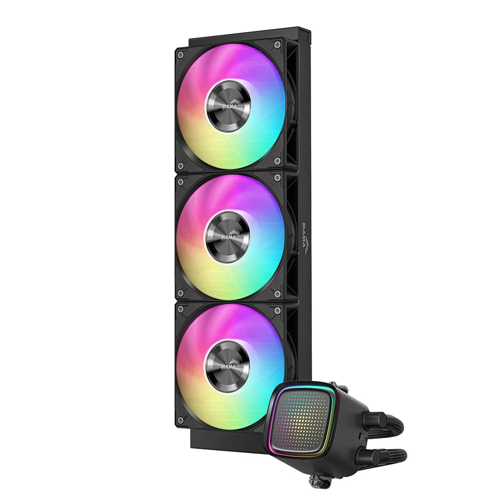 Dissip. Liquido SAMA L50 360mm ARGB, Specchio Infinito, Intel/AMD, Nero | Dissipatore a Liquido per CPU Silenzioso ad Alto Flusso, 3 Ventole PWM da 120mm