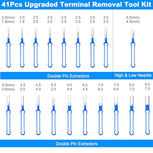 Image of Terminal Removal Tool Kit 41 Pcs Depinning Tool Electrical Connector Pin Removal Tool Kit Pin Extractor Tool Set Wire Terminal Release Tool for Automotive Car Household Devices - Blue