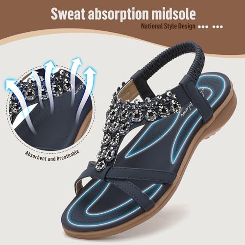 Image of Littleplum Womens Sandals Arch Support Slingback Rhinestone Dressy Sandals Comfort Summer Shoes Ankle Strap Elastic Flats for Beach Walking