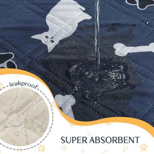 Image of 2 Pieces Dog Pee Pads - Navy Washable Dog Rugs Non-Slip Dark Blue Puppy Pads for Small Dogs, Water Absorb Training Pads