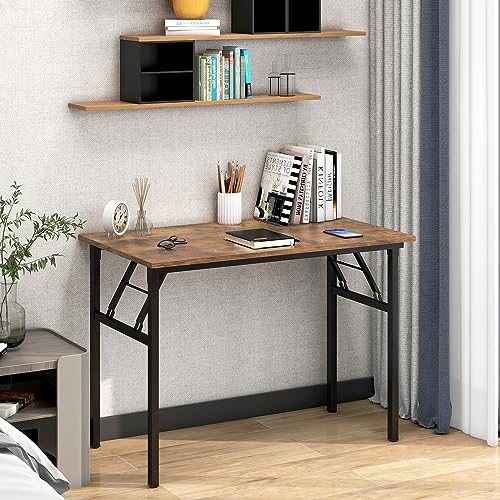 Image of Need Office Computer Desk 39.3 Inch Sturdy Folding Laptop Table Retro | Black Frame Writing Gaming Work Table /Foldable Home Office Desk /Sewing Table, No Assembly Required