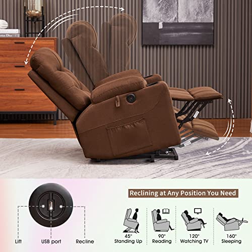Cdcasa Power Lift Recliner Chair For Elderly With Heated Vibration Massage, Fabric Electric Power Recliner Chairs For Seniors, Side Pockets,Cup Holders, Usb Ports, Remote Control, Brown #TOP4