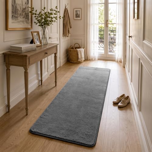 VOUNOT® Teppich Wohnzimmer 60x180 cm, mit rutschfeste Rückseite & Antirutschmatte, Kuscheliger Kurzflor Flauschig Teppiche Gegend für… – Ansicht 1