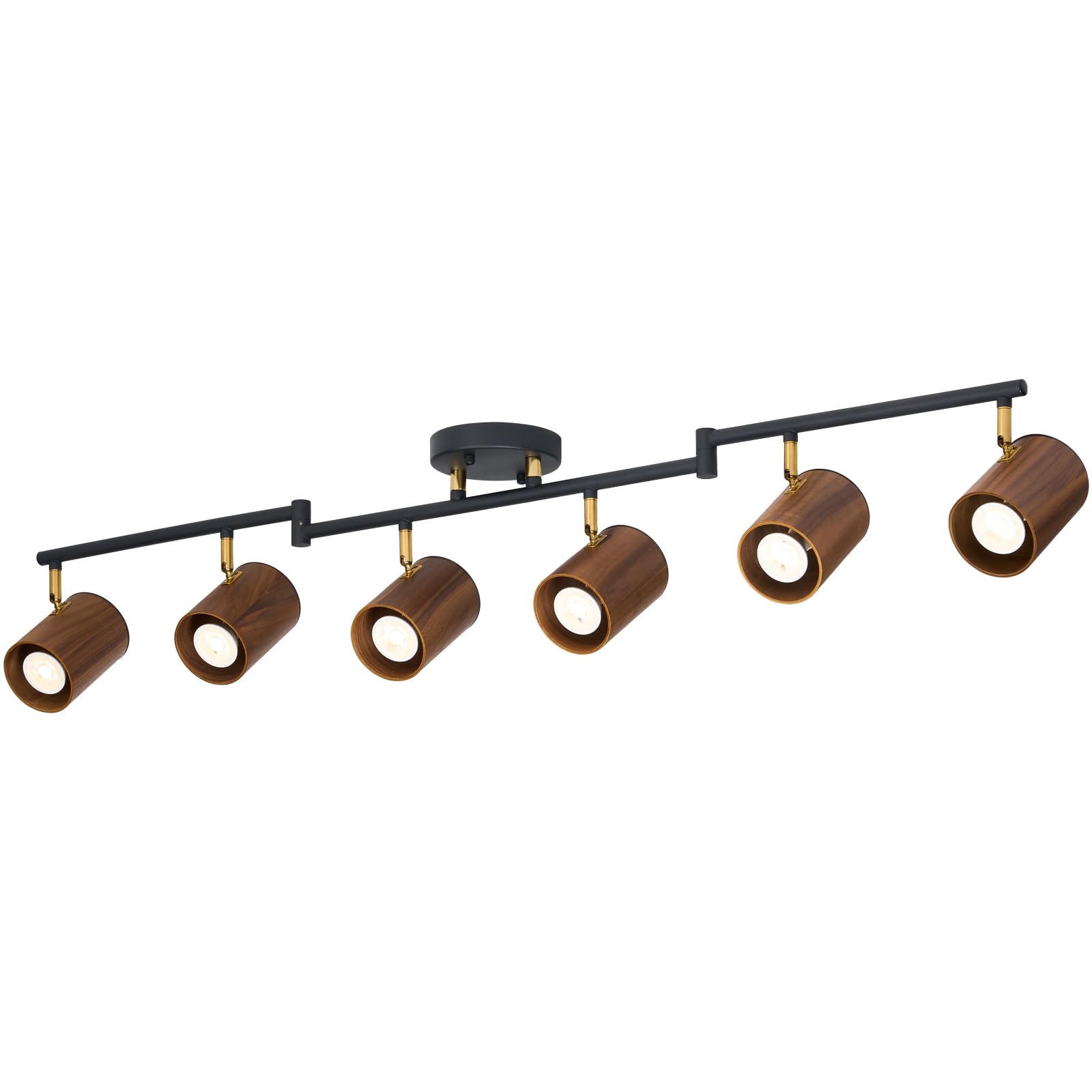 BISAMIYA 6-Light Wooden Track Lighting Kit, Flexibly Semi Flush Mount Ceiling Spot Lights Fixture, Adjustable Decorative Light Heads, for Living Room, Bedroom, Kitchen