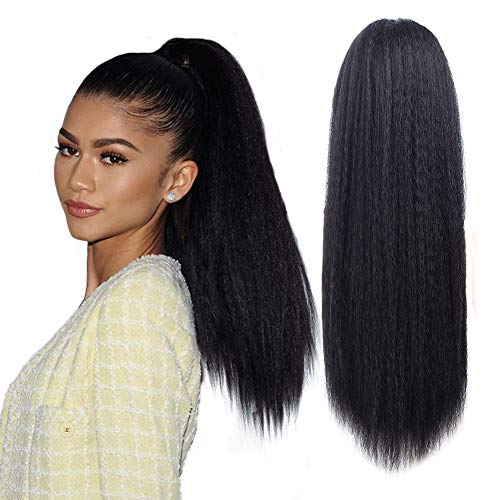 Long Kinky Srtaight Drawstring Ponytail for Black Women, Yaki Curly Hair 24 Inch