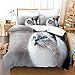 Podwójny zestaw pościeli Szary słodki kot podwójna pościel miękka mikrofibra z poszewkami na poduszki hipoalergiczne zestaw poszewek na kołdrę Super King (210 x 24 cm poszewki na kołdrę + 2 poszewki na poduszki 40 x 70 cm)