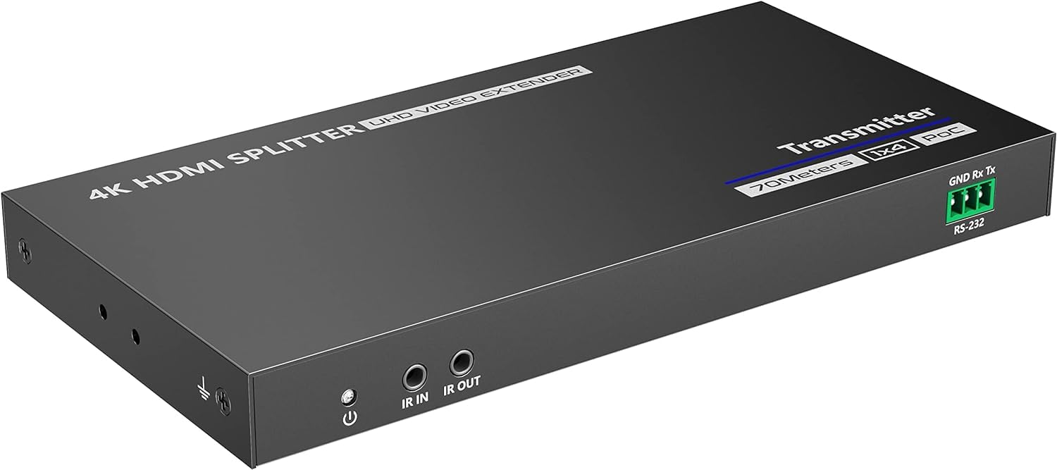 Techly 368499 Extender Splitter HDMI 4 Vie su Cavo di Rete 70 Metri PoC Nero