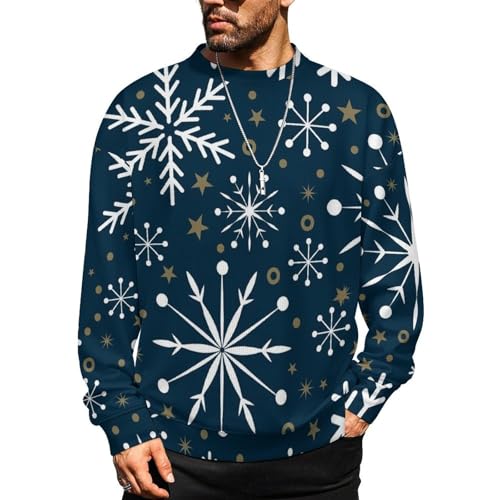MoBlinko Blue Christmas Snowflake Mens Sweater Crewneck Sweater 2XL Lightweight Sweaters for Men Long Sleeve Pullover