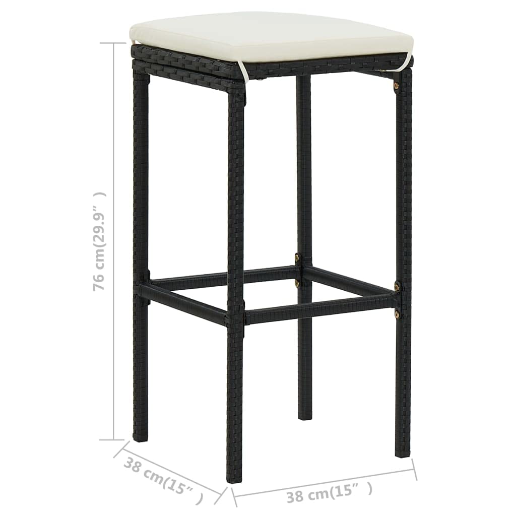 vidaXL Set Mesa y Sillas de Bar Jardín 3 Piezas Mueble Taburete Pub Bistró Mostrador Decoración Casa Jardín Restaurante Moderno Ratán Sintético Negro