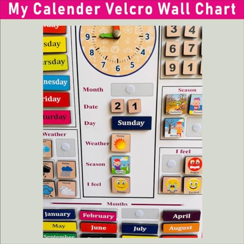 Image of Wooden My Calendar Velcro Activity Wall Game | Board Games | Interactive Learning, Days of The Week | Months | Seasons | Weather | Age 2-3 Years or Above
