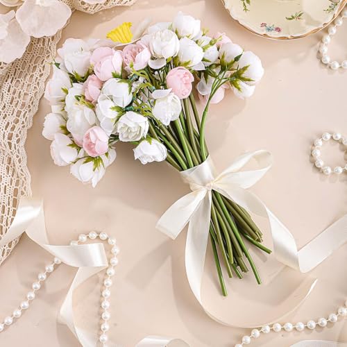 Image of woric Ivory Ribbon 1 Inch 50 Yards Cream Satin Ribbon for Bows Crafts Home Decor Flower Bouquet Gift Wrapping Wedding Bridal Shower Decorations