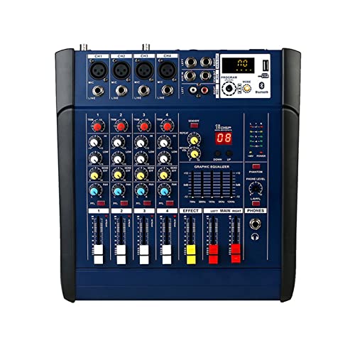 AUBEST Mezclador de DJ, Consola mezcladora de 4 Canales 800W con Amplificador de Potencia USB 48V Reducción de Ruido Fantasma, Decks de DJ