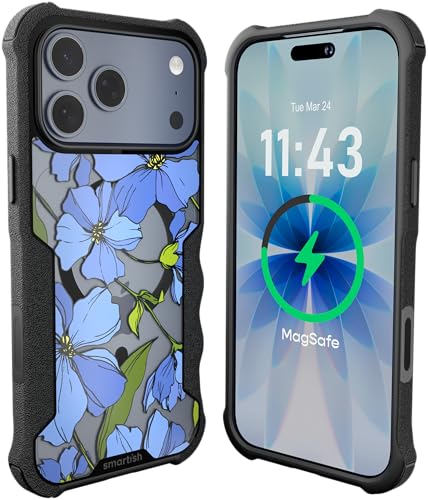 Image of Smartish iPhone 17 Pro Max MagSafe Case - Gripzilla Protective Magnetic Case for Men [Rugged + Tough] Military Grade Heavy Duty Grip Armor - Drop Tested for Apple iPhone 17 Pro Max - Blue Blossoms