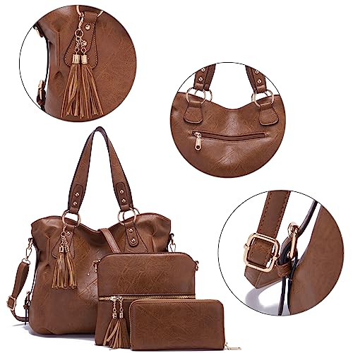 Image of Qiyuer Slouchy Handbag for Women Shoulder Bag Hobo Purse Wallet Set 3pcs | Curved Lines, Dual-use Crossbody /Shoulder, Soft PU Vegan Leather, Divided Compartments, Versatile Roomy for Daily & Work