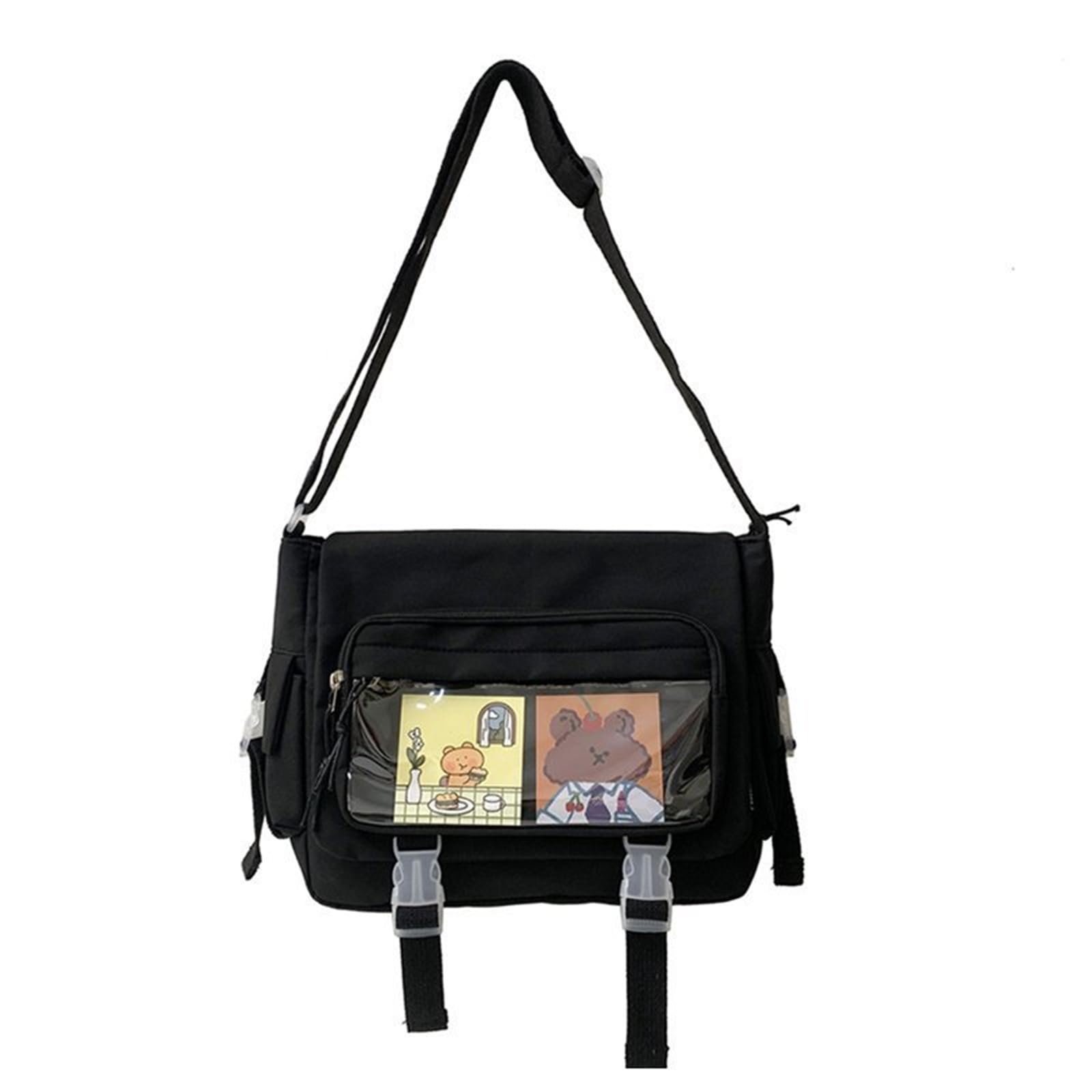 Luofeng Girls Black Shoulder Handbag,Japanese High School Crossbody Bags Nylon Book Bag Transparent Itabag Women Handbags Jk Bag Shoulder Bags