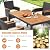 HAPPYGRILL 7 Pieces Outdoor Dining Set, Patio Conversation Set with Umbrella Hole, Acacia Wood Tabletop & Seat Cushions, Dining Table with 6 Rattan Wicker Chairs for Backyard Poolside Deck