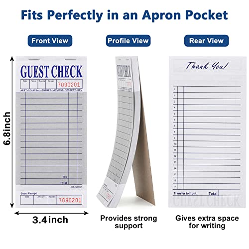 Guest Check Pads (10 Pack) Server Note Pads - 500 Total Guest Checks - 1 Part Gray Paper Guest Check Pads With Guest Receipt - Check Pads For Servers, Hotels, Lounges, Cafes, Restaurants Orders（Gray） #TOP2