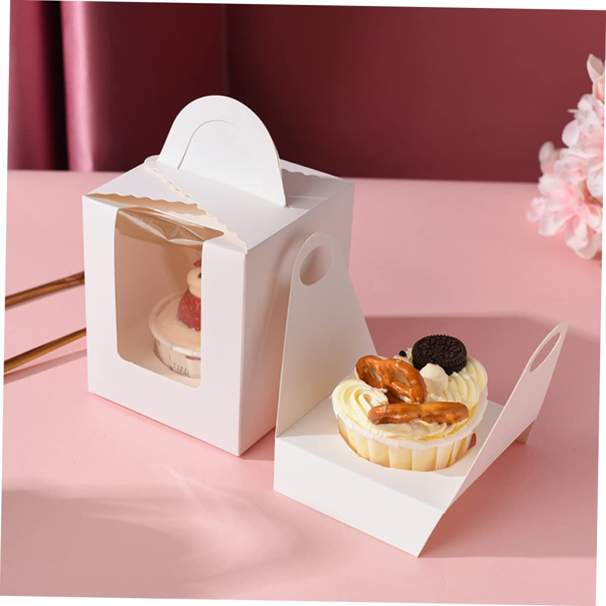OFFSCH Individual Cupcake Boxes with Window 24 Pack Cake Inserts Easy to Carry Dessert Packaging