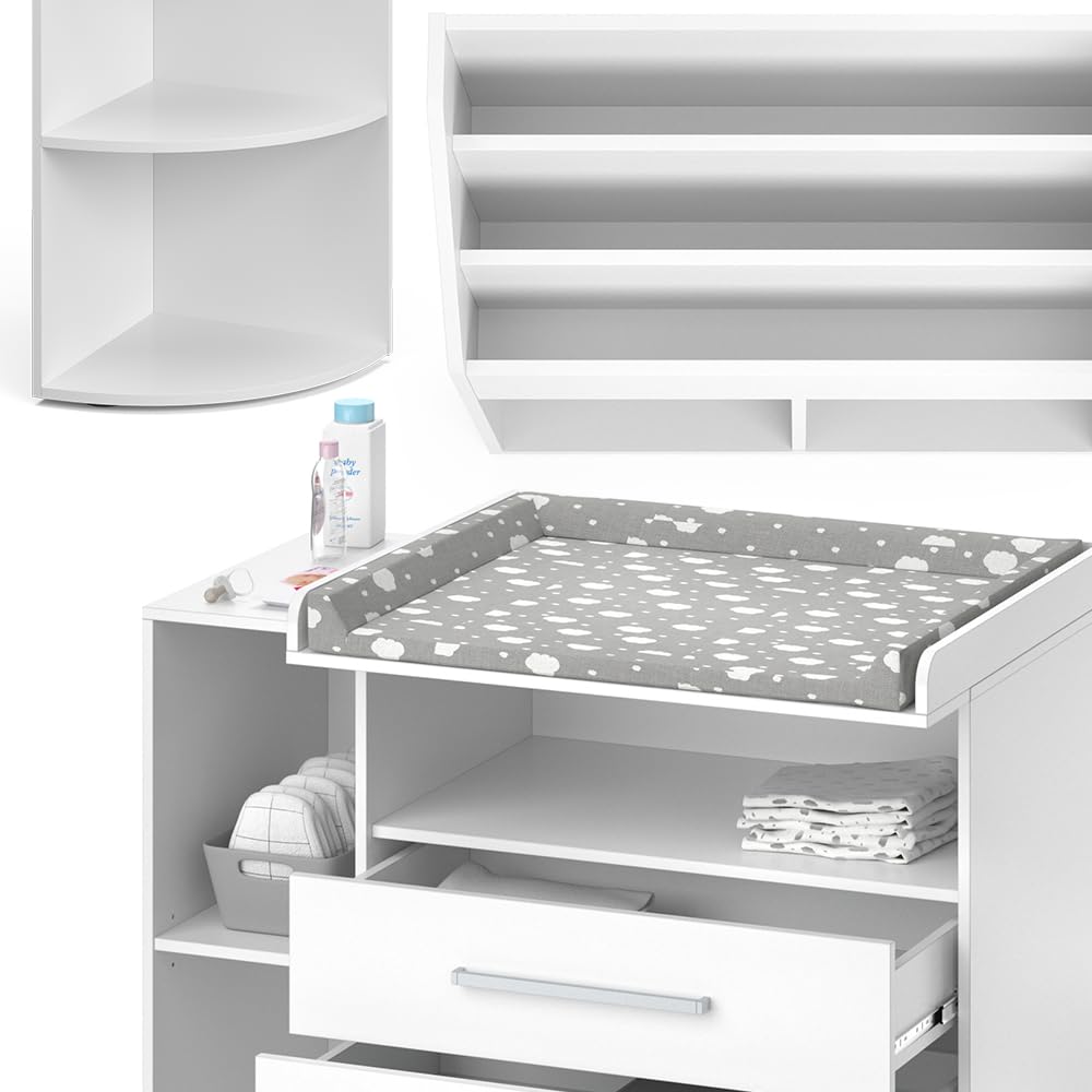 Vicco Set mobili bambini Oskar bianco 3 parti fasciatoio scaffale giocattoli libreria convertibile cassettiera