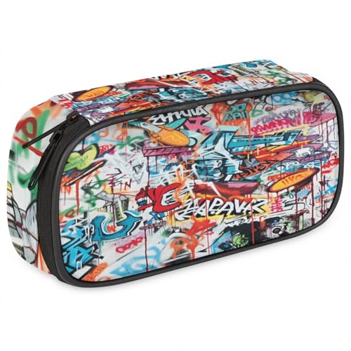 Image of Abstract Graffiti Big Capacity Pencil Case Pencil Pouch with Zipper, Pen Marker Stationery Bag Art Supply Storage Organizer Box Portable Stationery Storage Bag Pen Holder for Boys Girls