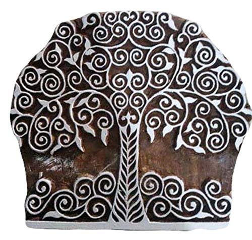 Indian Fashion Hut Sello de Madera Tallada a Mano con diseño de árbol, impresión India, Borde de Tela Cover