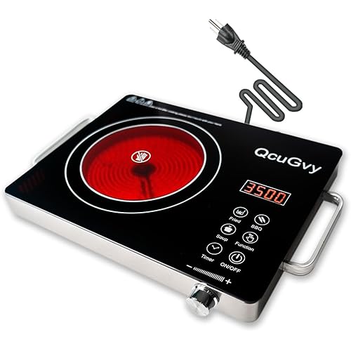 Portable Infrared Burner 3500W Electri Burner with 3 Hours Timer-Electric Hot Plate Touch Control Panel Adjustable Heating Power Glass Plate Electric Cooktop for Cooking (Black)