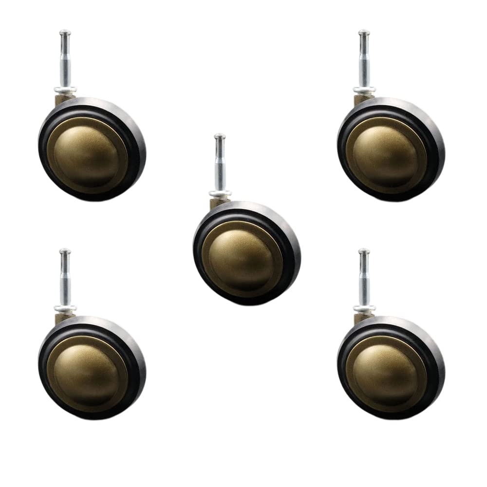 3 Inch Swivel Metal with Soft Rubber Tread Ball Caster Wheels for Furniture -Windsor Anique Brass Finish Stem Casters with 5/16 Grip Neck Stem-Sockets For Wood Included-Set of 5 - Service Caster Brand