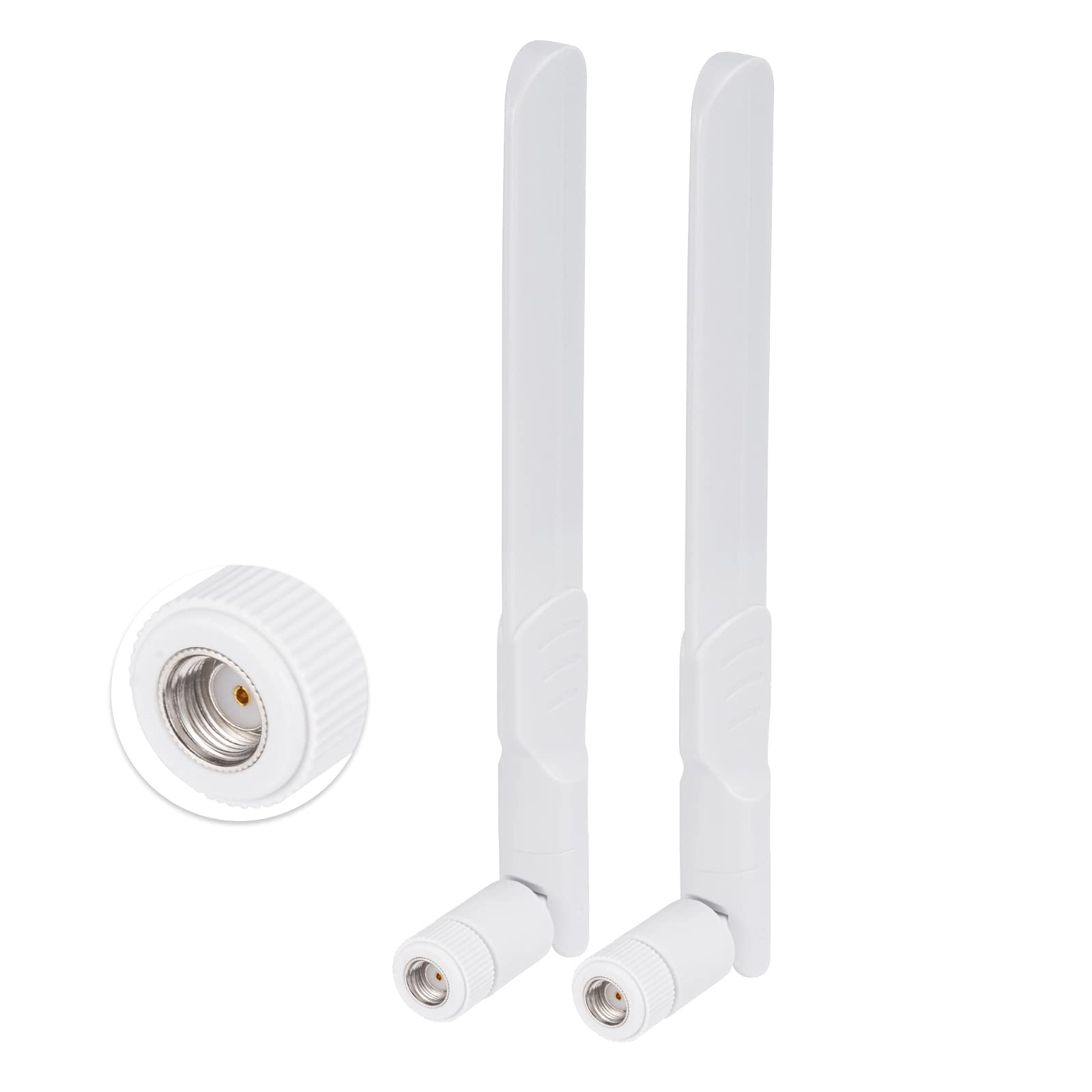 Bingfu Dual Band WiFi 2.4GHz 5GHz 5.8GHz 8dBi MIMO RP-SMA Male White Antenna (2-Pack) for WiFi Router Wireless Network Card USB Adapter Security IP Camera Video Surveillance Monitor
